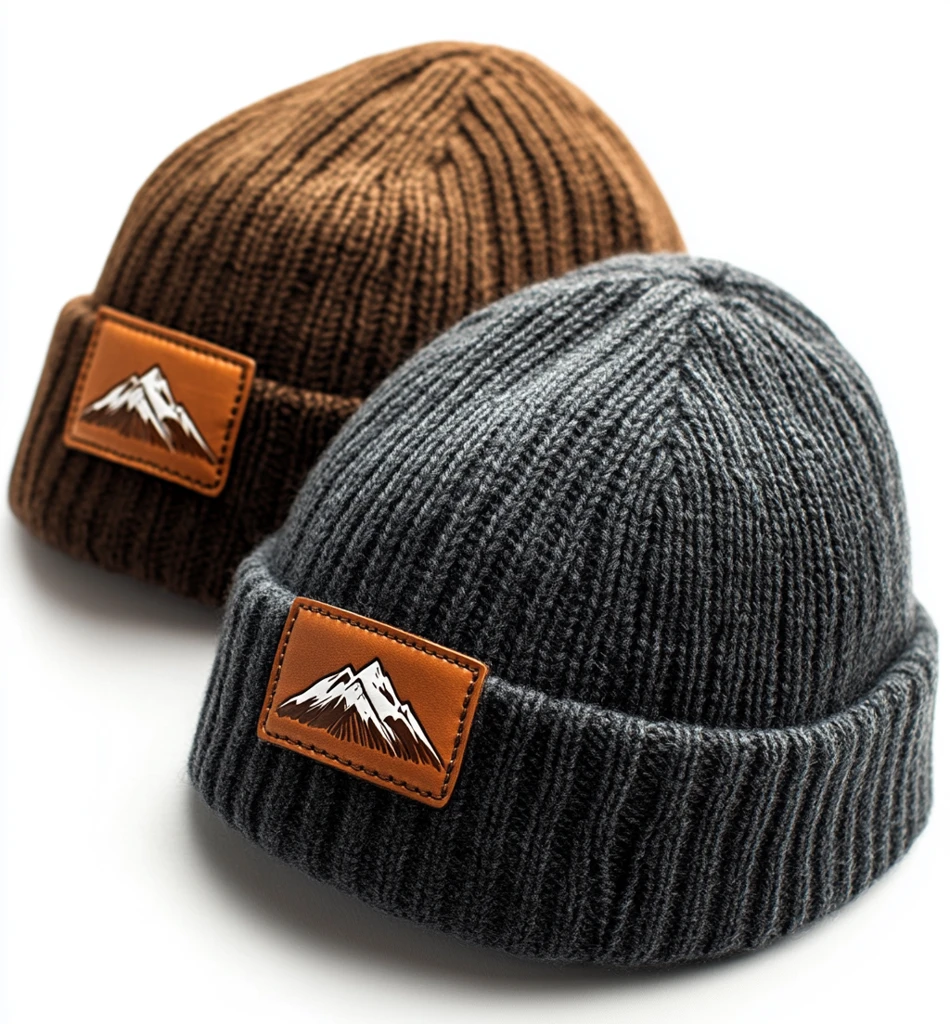 灰色和棕色山形徽标毛线帽