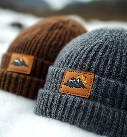 灰色和棕色山形徽标毛线帽