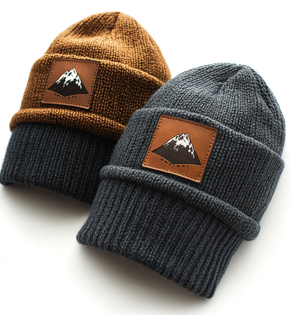 灰色和棕色山形徽标毛线帽