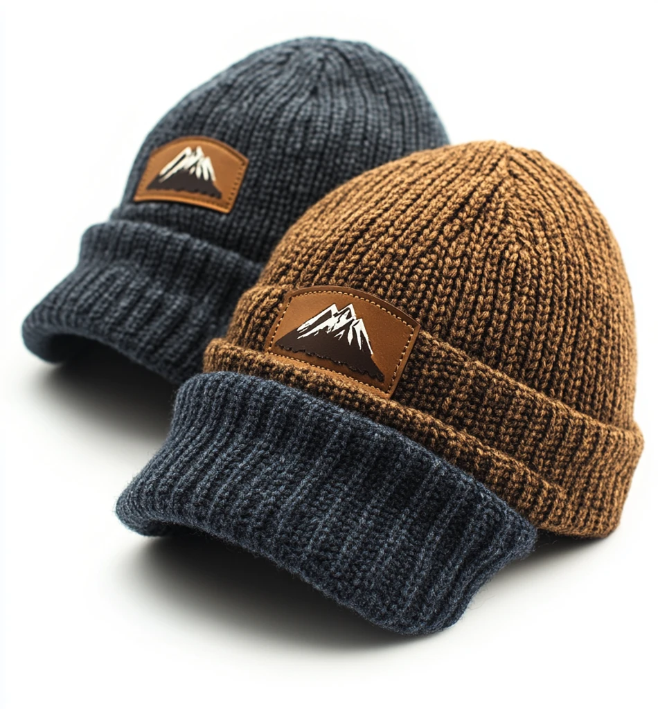 灰色和棕色山形徽标毛线帽