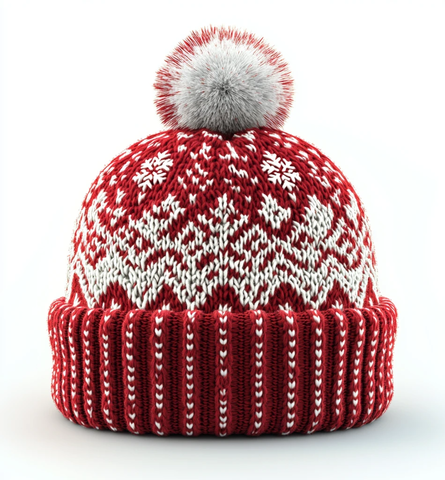 红色针织帽白色雪花图案