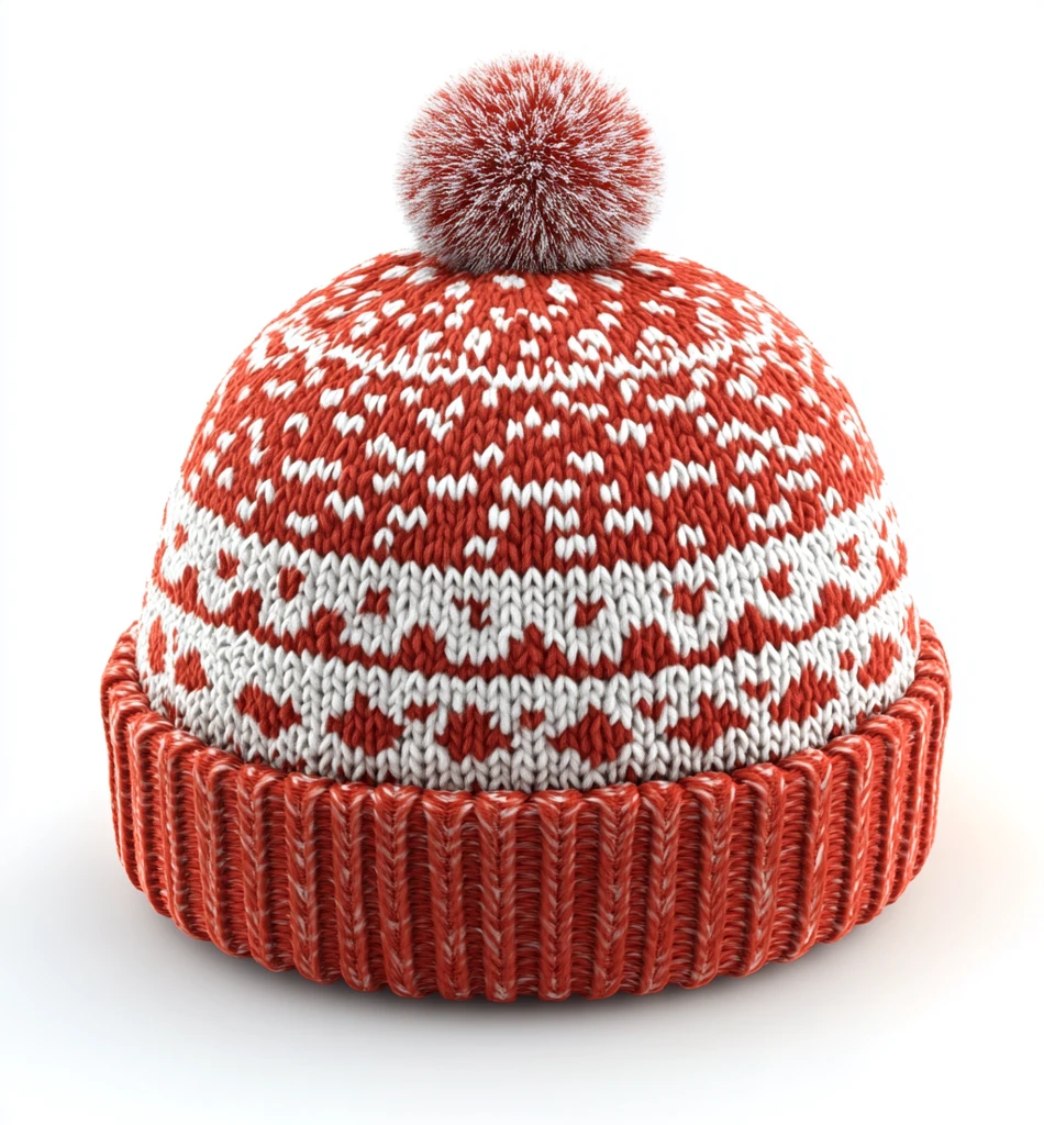 红色针织帽白色雪花图案