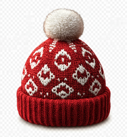 红色针织帽白色雪花图案