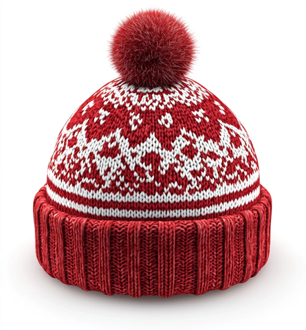 红色针织帽白色雪花图案