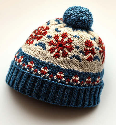 蓝白红雪花针织帽