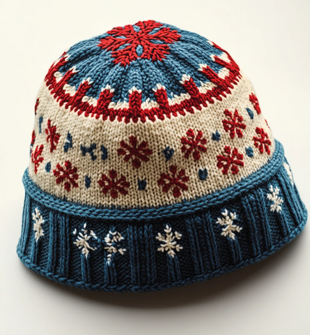 蓝白红雪花针织帽