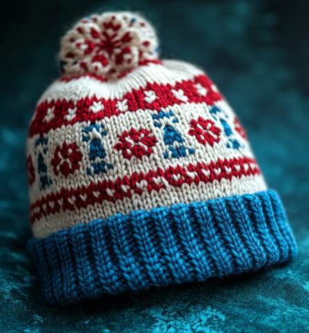 蓝白红雪花针织帽