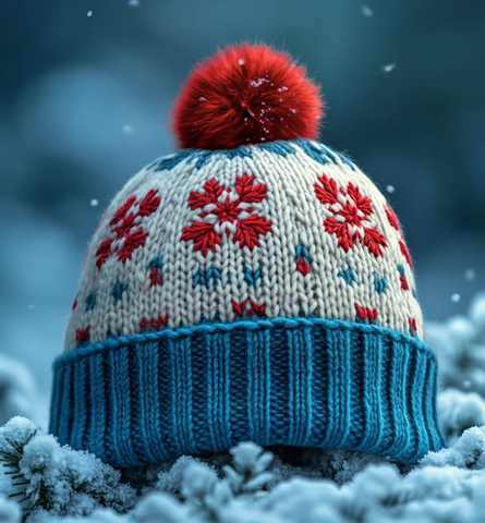 蓝白红雪花针织帽