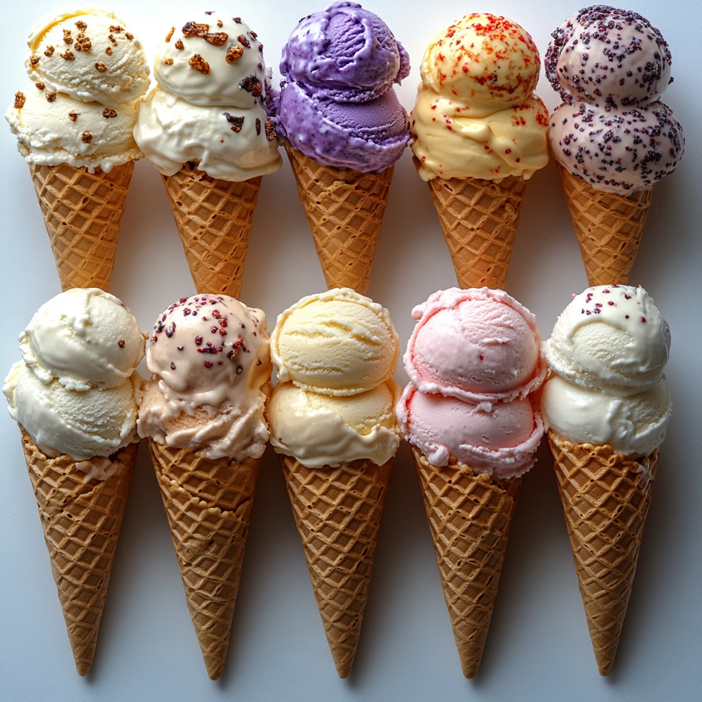 不同口味冰淇淋甜筒