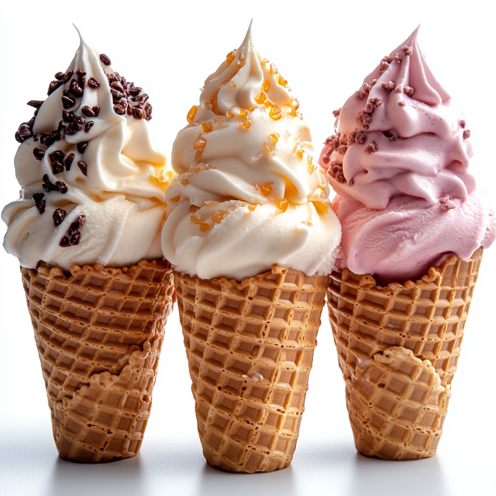 不同口味冰淇淋甜筒