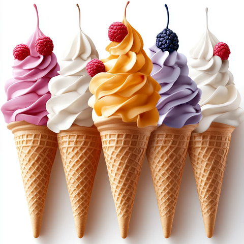 不同口味冰淇淋甜筒