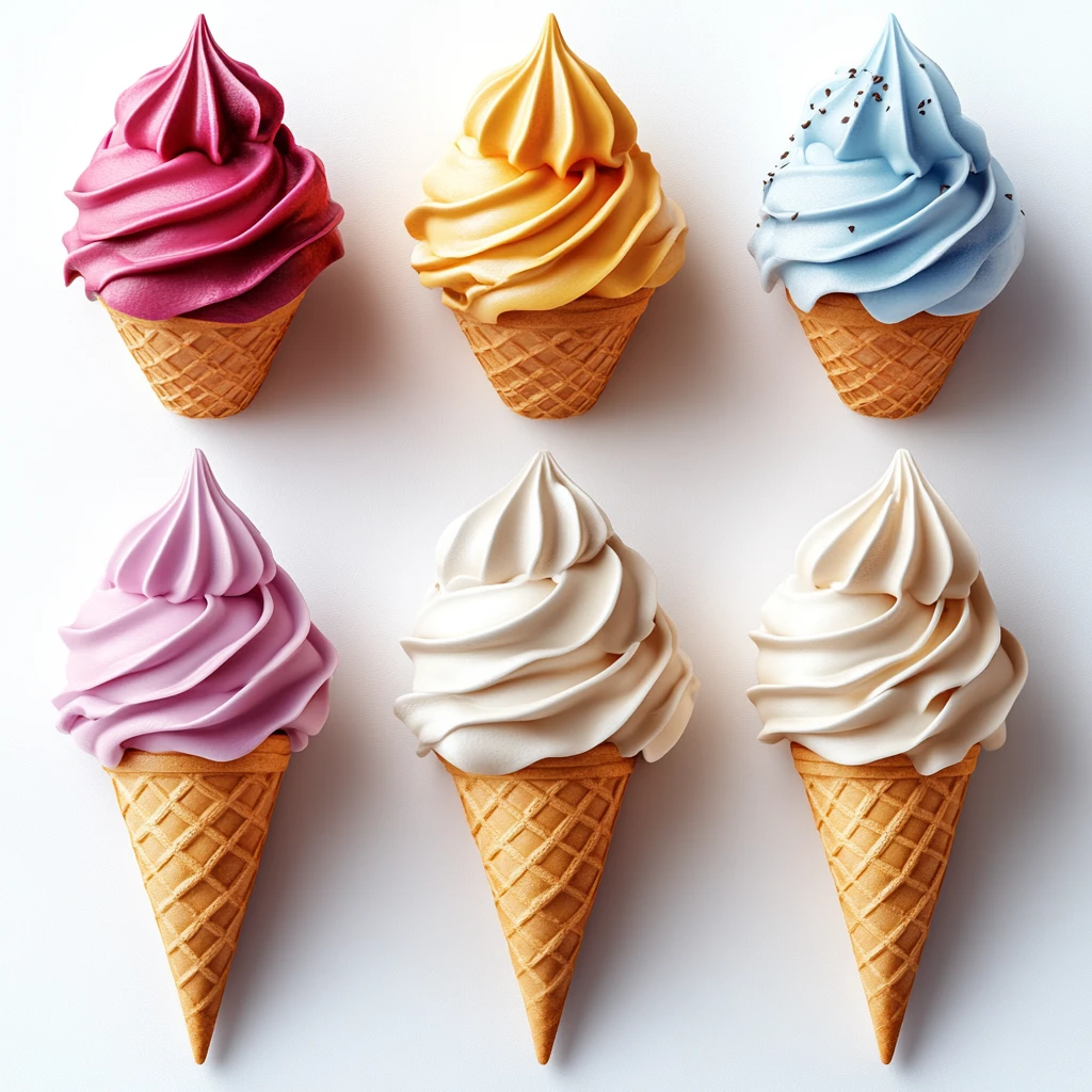 不同口味冰淇淋甜筒