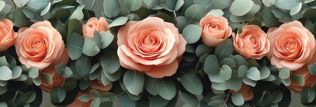 粉玫瑰与尤加利叶花环边框