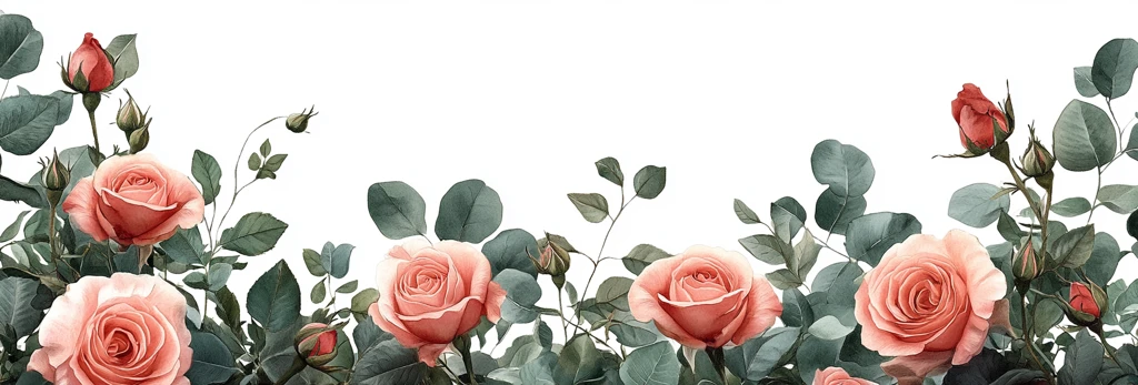 粉玫瑰与尤加利叶花环边框