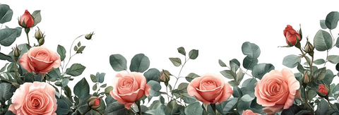 粉玫瑰与尤加利叶花环边框