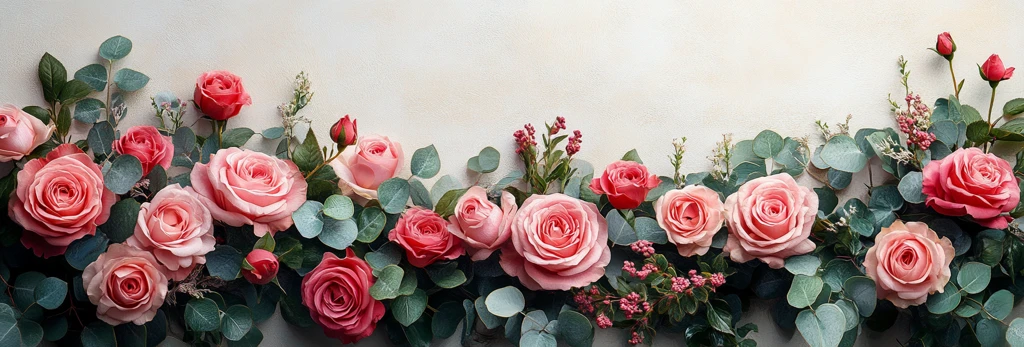 粉玫瑰与尤加利叶花环边框