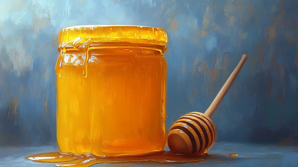 蜂蜜从罐中滴落