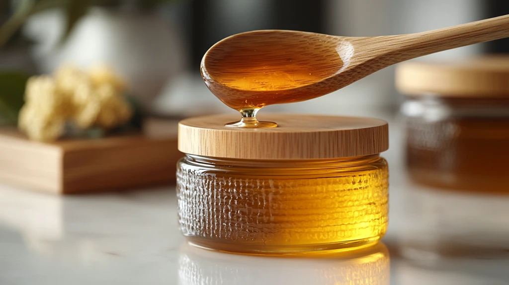 蜂蜜滴落木勺