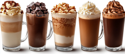 玻璃杯装多种奶昔