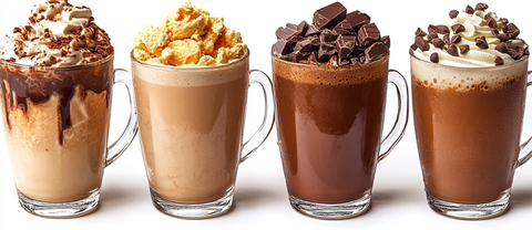 玻璃杯装多种奶昔