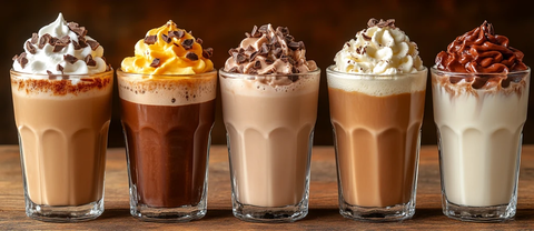 玻璃杯装多种奶昔