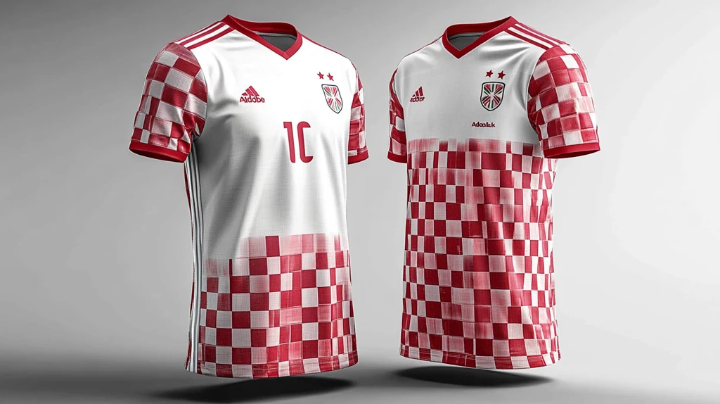 红白格子足球服模板