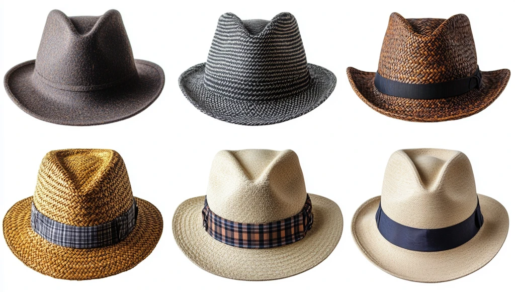 六顶奶油色软呢帽