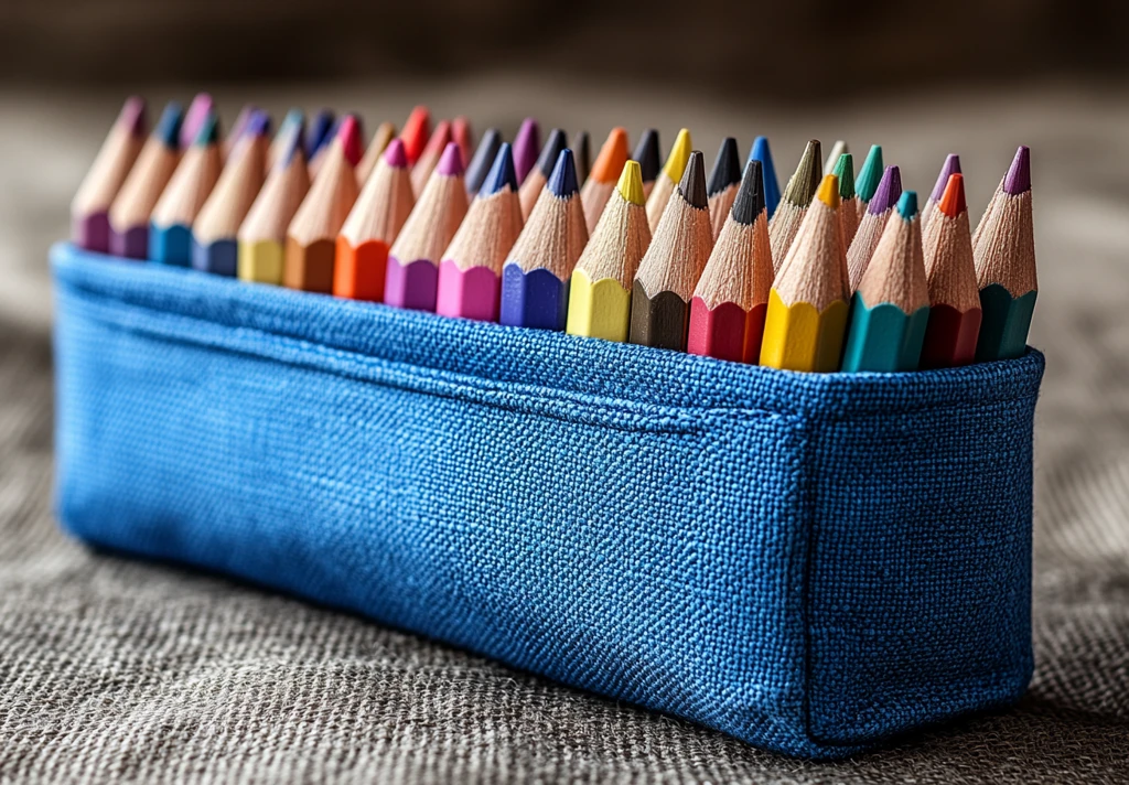 蓝色铅笔盒与彩色铅笔