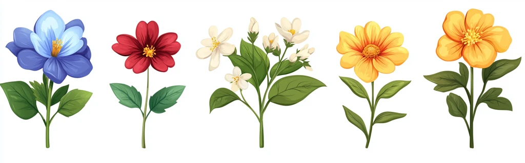 彩色春季花卉绿叶