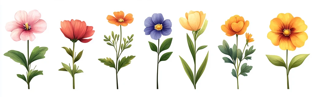 彩色春季花卉绿叶