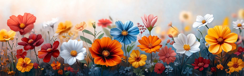 彩色春季花卉绿叶