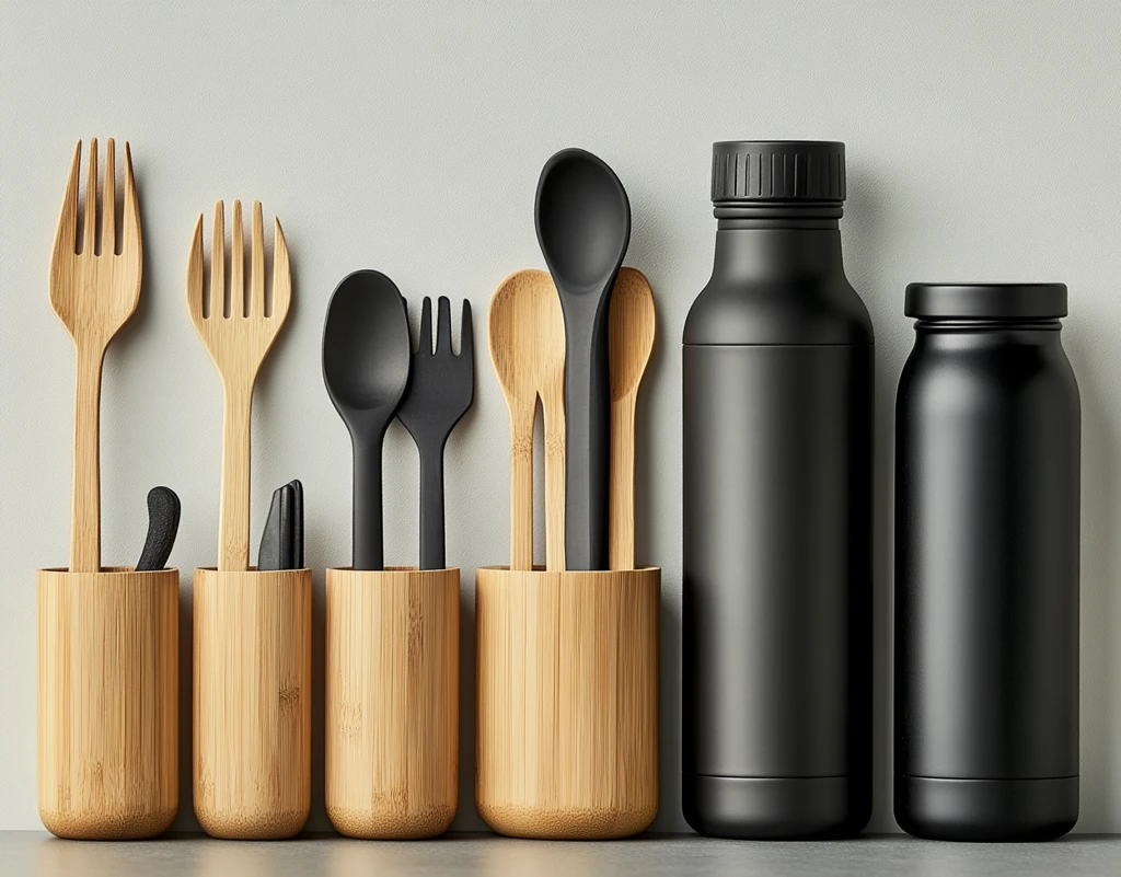 竹制器具与水瓶静物