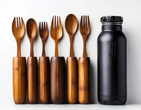 竹制器具与水瓶静物