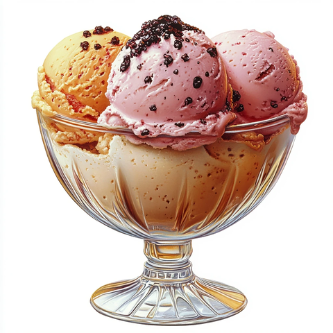 玻璃碗装三色冰淇淋圣代