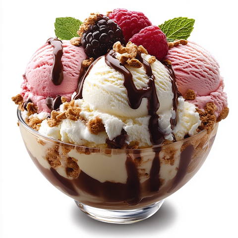 玻璃碗装三色冰淇淋圣代