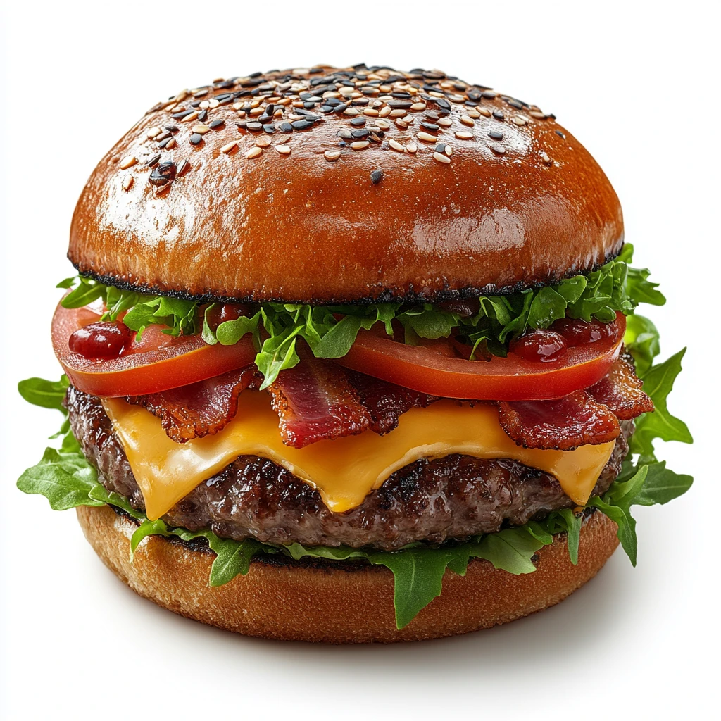 牛肉鸡肉汉堡配生菜番茄奶酪培根