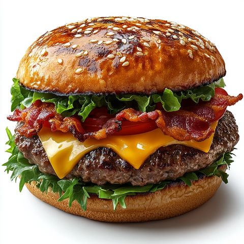 牛肉鸡肉汉堡配生菜番茄奶酪培根