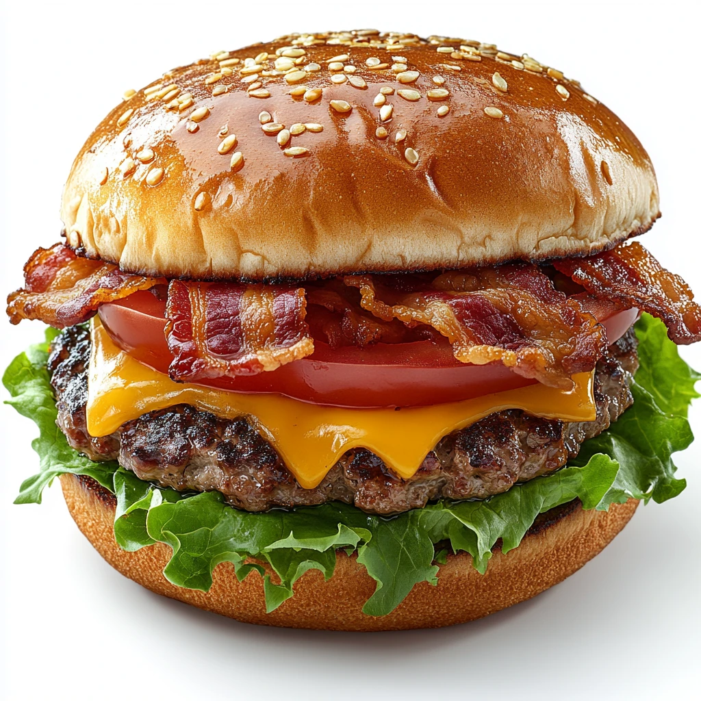 牛肉鸡肉汉堡配生菜番茄奶酪培根