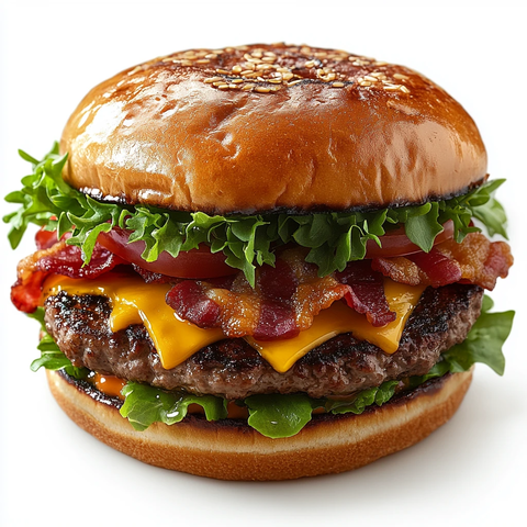 牛肉鸡肉汉堡配生菜番茄奶酪培根