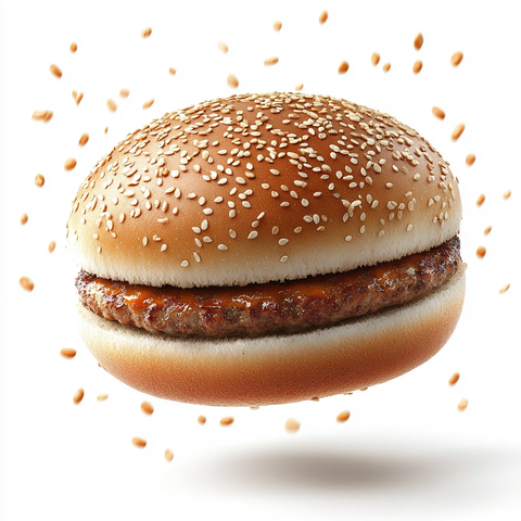 芝麻汉堡面包漂浮透明背景