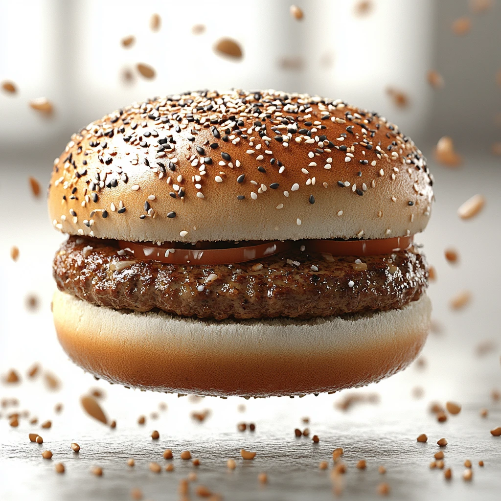 芝麻汉堡面包漂浮透明背景