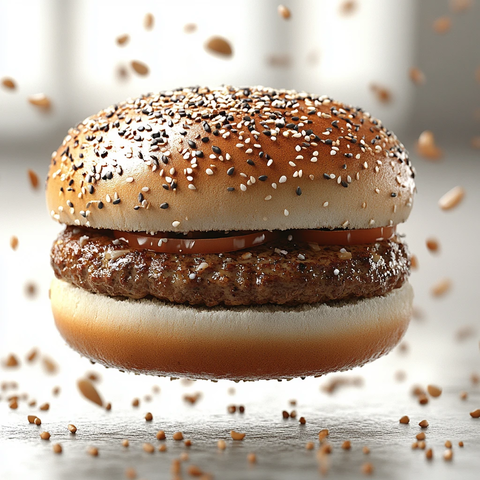 芝麻汉堡面包漂浮透明背景