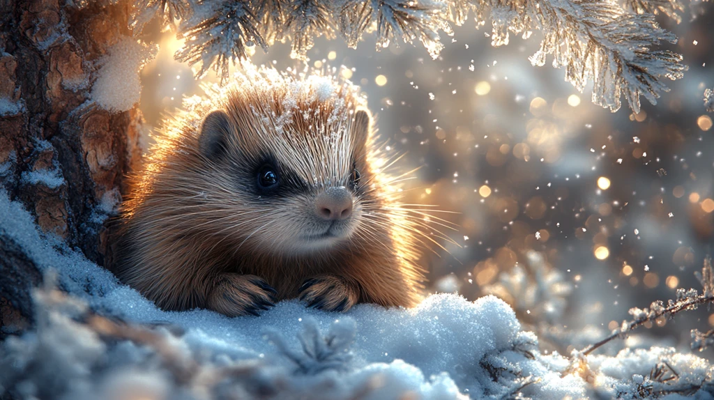 松树下休息的豪猪