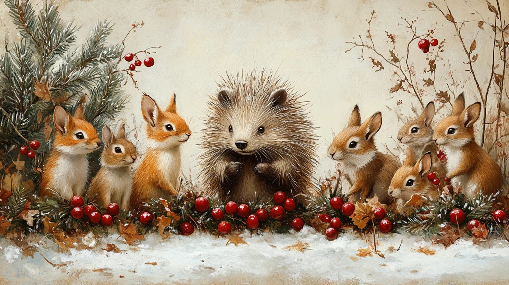 森林动物与槲寄生花环