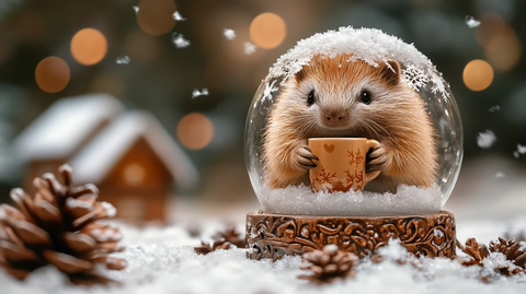 雪球中的豪猪喝热可可