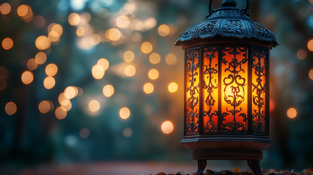 木质灯笼与闪烁光点