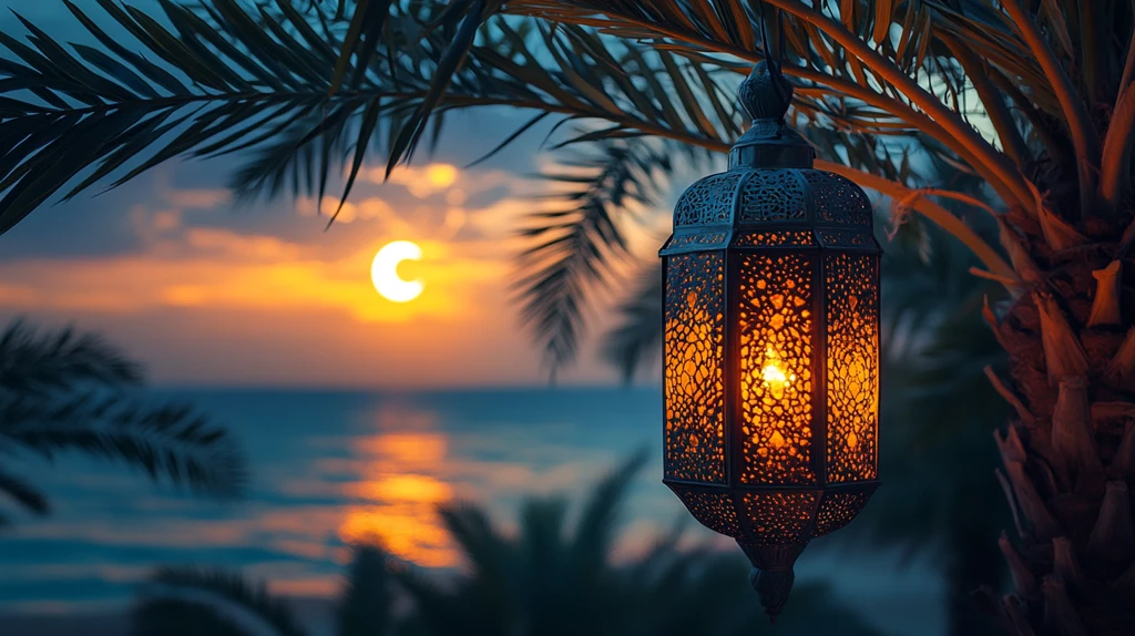 金色椰枣树与新月