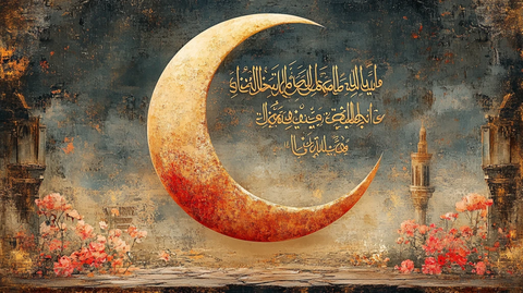 新月水彩花卉阿拉伯书法