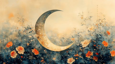 新月水彩花卉阿拉伯书法