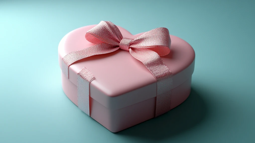 心形礼物盒与粉色丝带